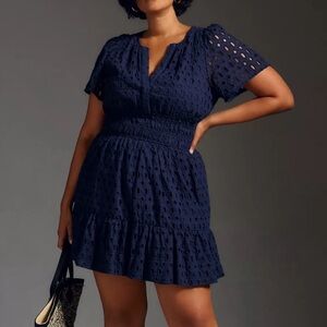 Anthropologie The sommerset mini dress - eyelet edition in light blue L